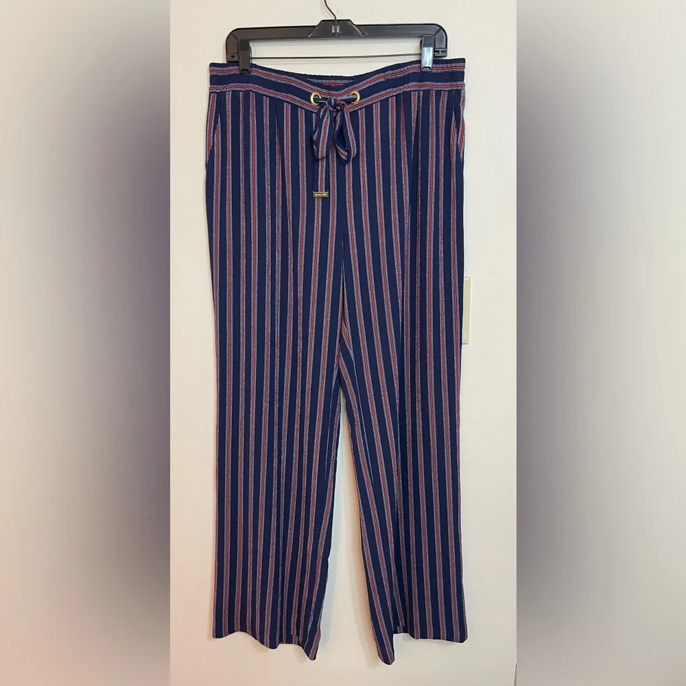 Michael Kors Women’s Stripped Relaxed Wide Leg Elastic Waistband Pockets Sz L.